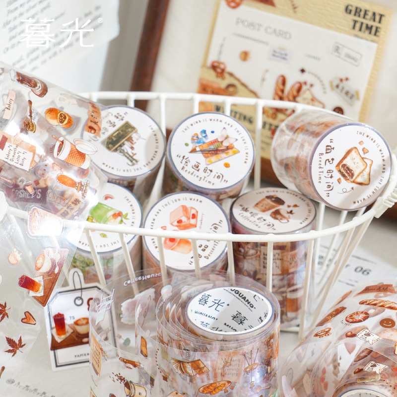 Art Craft Bakery - เทปวาชิลายอาหารเบเกอรี่สไตล์วินเทจฤดูใบไม้ร่วง 6 แบบ เทปตกแต่งสไตล์เรโทรสำหรับสาวๆ วัยรุ่น สมุดบันทึก
