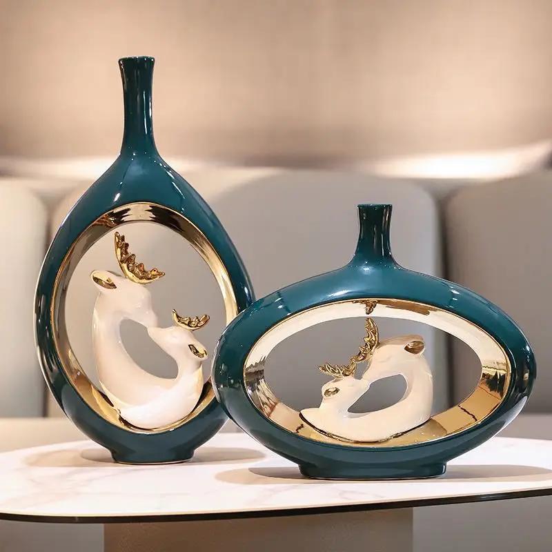 Art Craft Vase - Creative Home ตกแต่งตุ๊กตาโมเดิร์นหรูหราเครื่องประดับแจกันห้องนั่งเล่นสํานักงานโรงแรม Store ศิลปะเซรามิคหัตถกรรมประติมากรรม