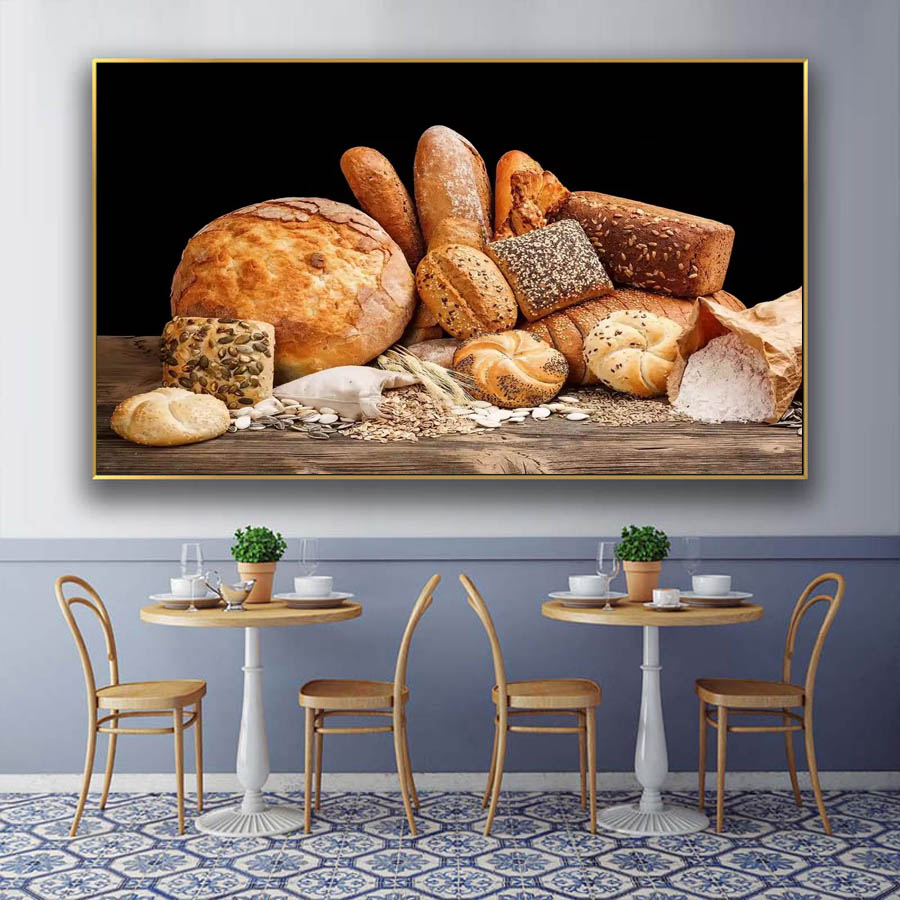 Art Craft Bakery - ขนมปังอาหาร Baguette ข้าวสาลีเต็มรูปแบบเพชรจิตรกรรมชุดภาพผนังศิลปะห้องครัว Theme Bakehouse เบเกอรี่
