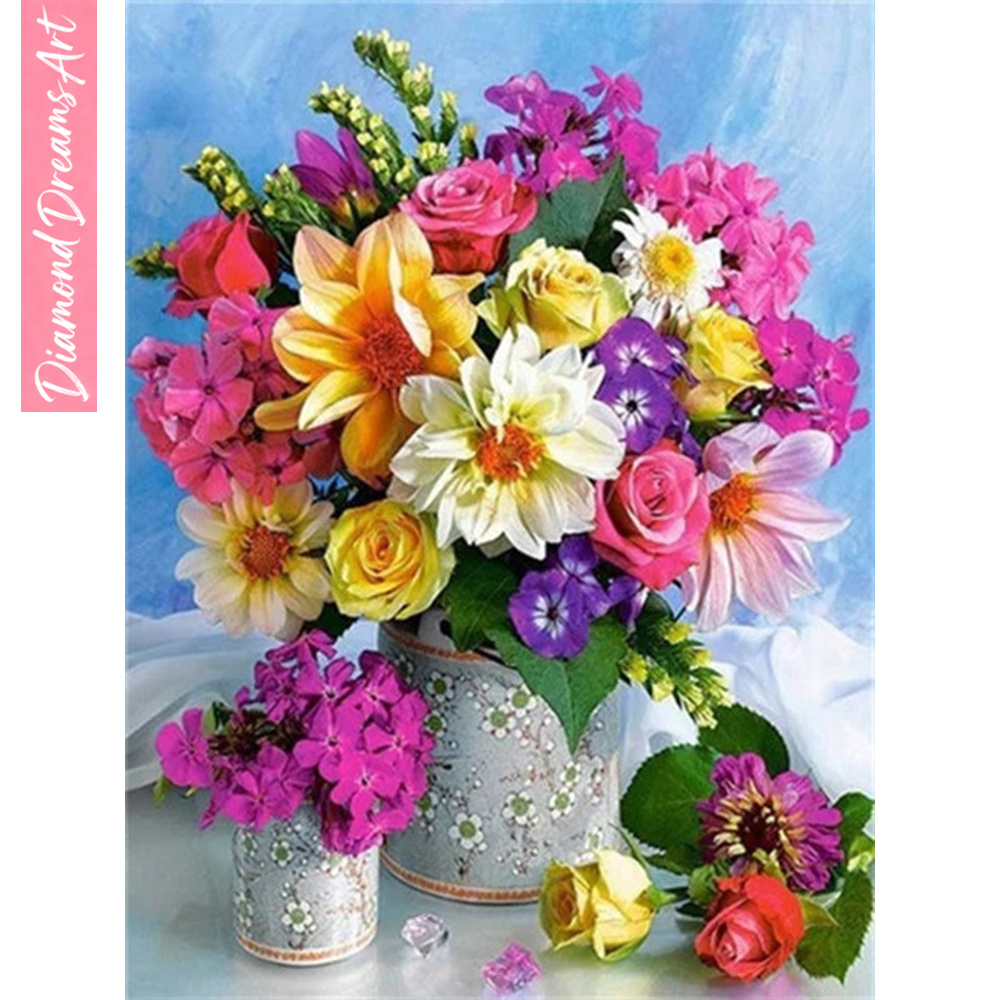 Art Craft Vase - ภาพวาดเพชร 5 มิติ ลายดอกไม้ แจกันกุหลาบ งานศิลปะตกแต่งผนัง