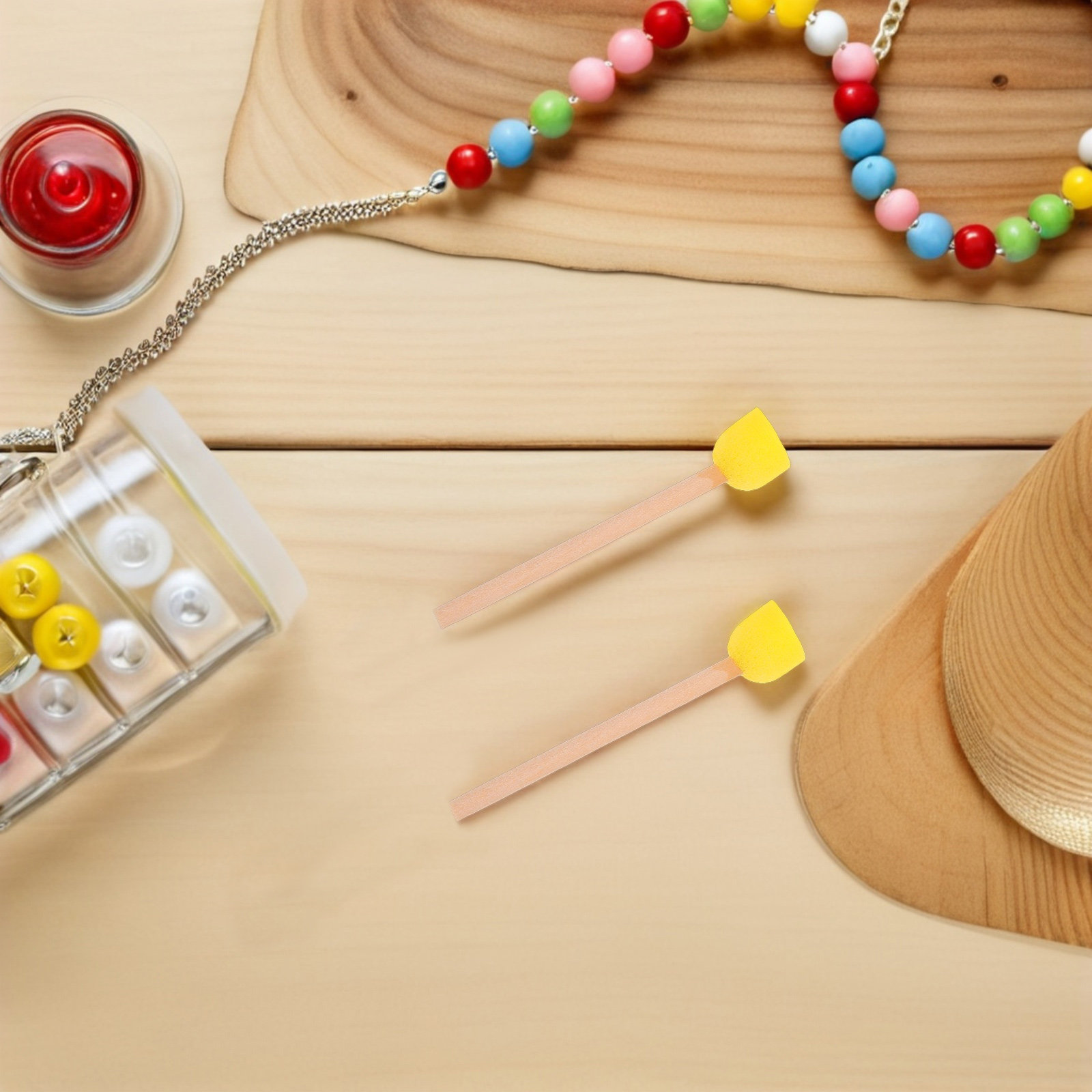 Art Craft Preschool - แปรงฟองน้ำทรงกลม 80 ชิ้น ด้ามไม้ อุปกรณ์ศิลปะสำหรับเด็ก งานฝีมือ