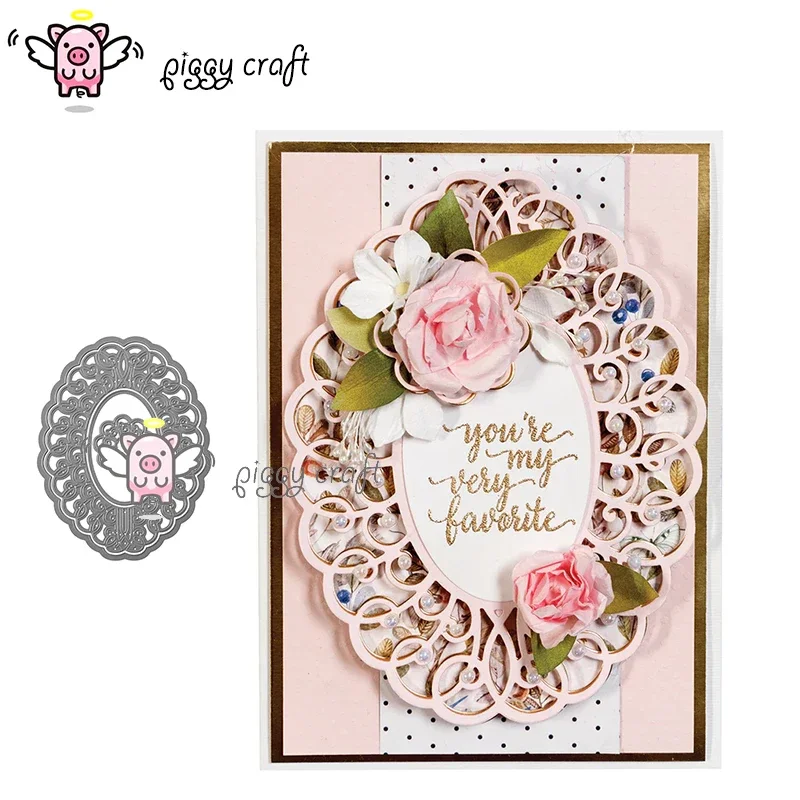Art Craft Knife - แม่พิมพ์ตัดโลหะ Piggy Craft รูปวงรีลายดอกไม้ สำหรับงาน Scrapbook