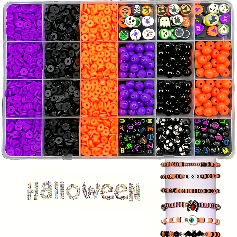 Polymer Clay Set - 2700 ชิ้น ชุดลูกปัดดินเผารูปทรงกลมสีฮาโลวีน พร้อมตัวอักษรและรูปหัวกะโหลก บรรจุในกล่อง ใช้สำหรับงาน