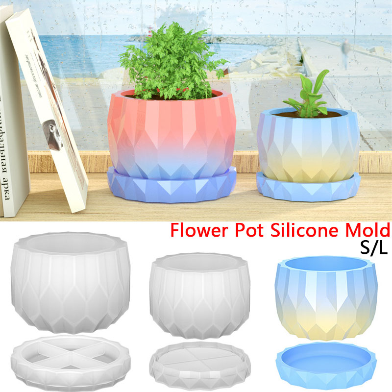 Art Craft Vase - 1 ชุดซิลิโคน Planter แม่พิมพ์สําหรับคอนกรีตดอกไม้หม้อและจานรอง DIY เพชรรูป