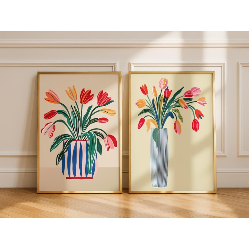 ภาพพิมพ์ดอกทิวลิปบนผ้าใบ 2 ชิ้ - Art Craft Vase บทวิจารณ์และราคา
