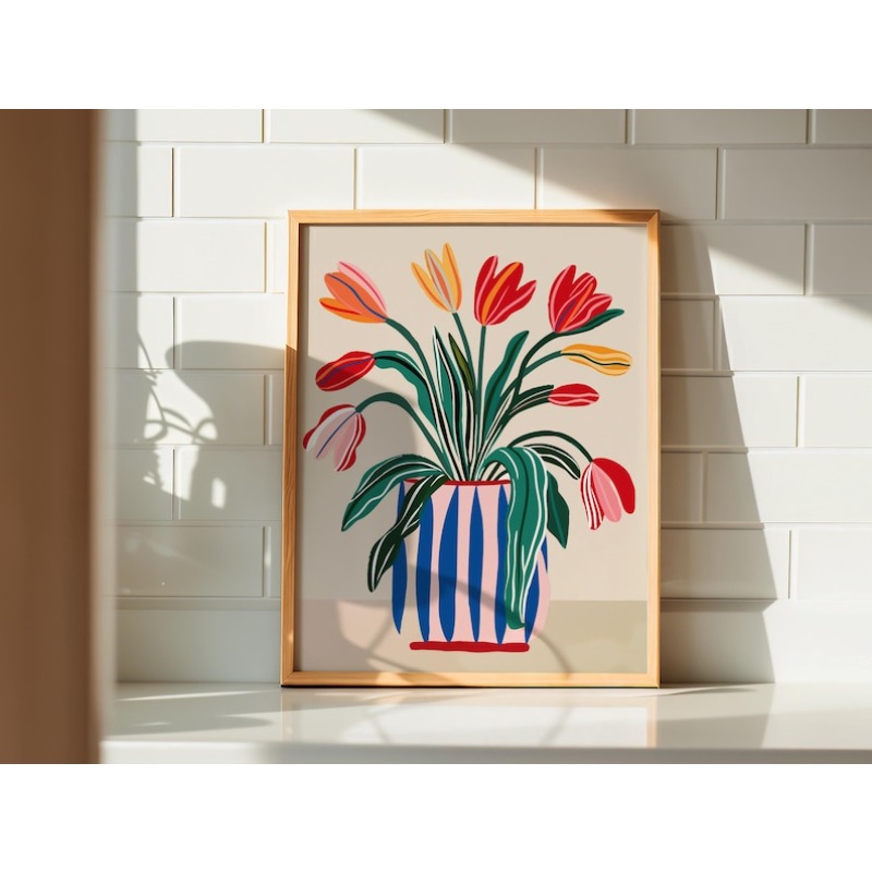 ภาพพิมพ์ดอกทิวลิปบนผ้าใบ 2 ชิ้ - Art Craft Vase บทวิจารณ์และราคา